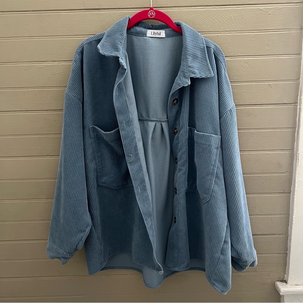 Blue corduroy button-up shirt